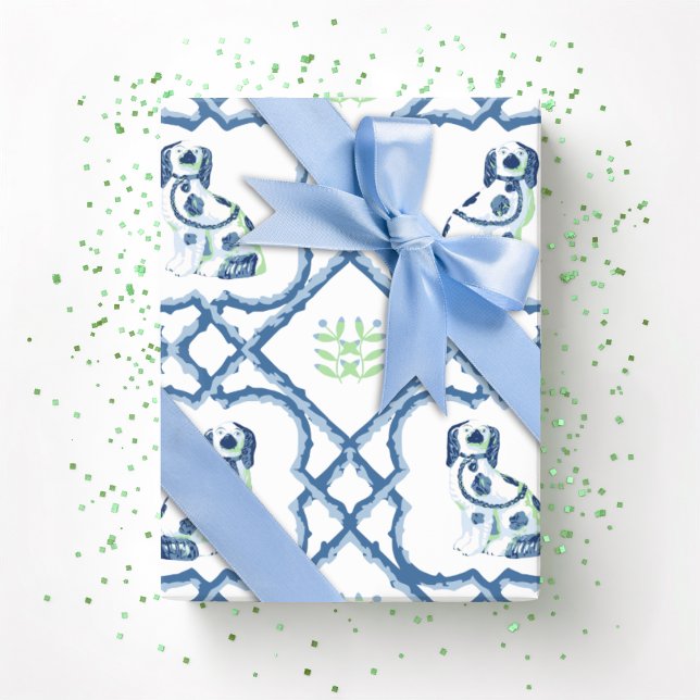 Swoon Staffordshire Dogs Trellis Slate and Green Wrapping Paper (Creator Uploaded)