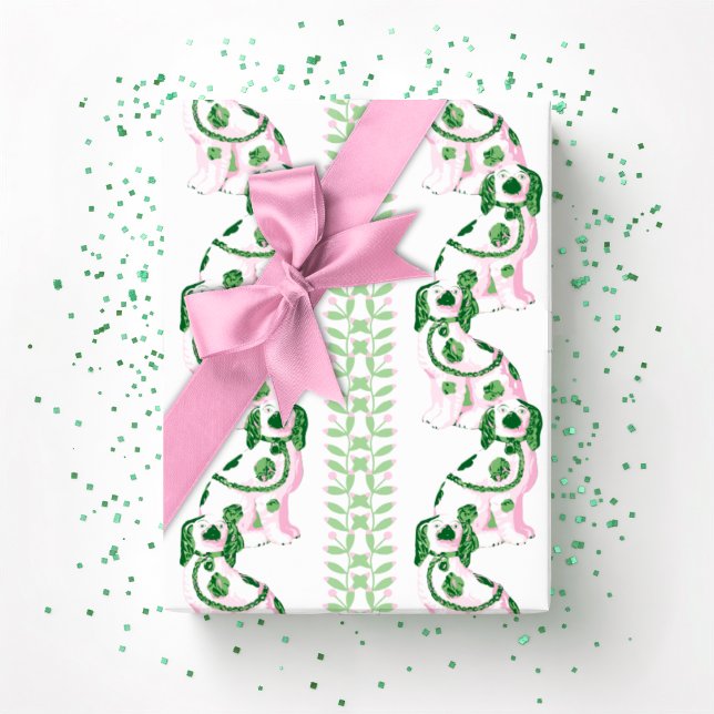 Swoon Staffordshire Dogs Vine Pink and Green Wrapping Paper (Creator Uploaded)