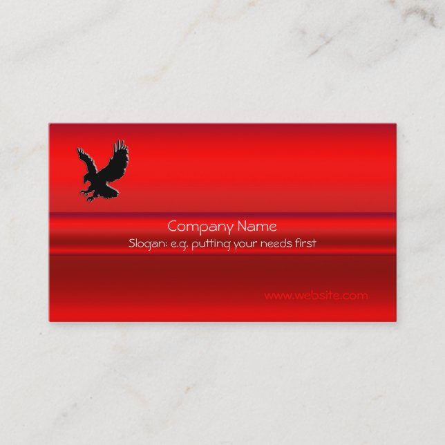 Swooping Black Eagle on red metallic-look effect Business Card (Front)