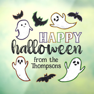 Swooping Ghosts & Bats Happy Halloween From Family Window Cling