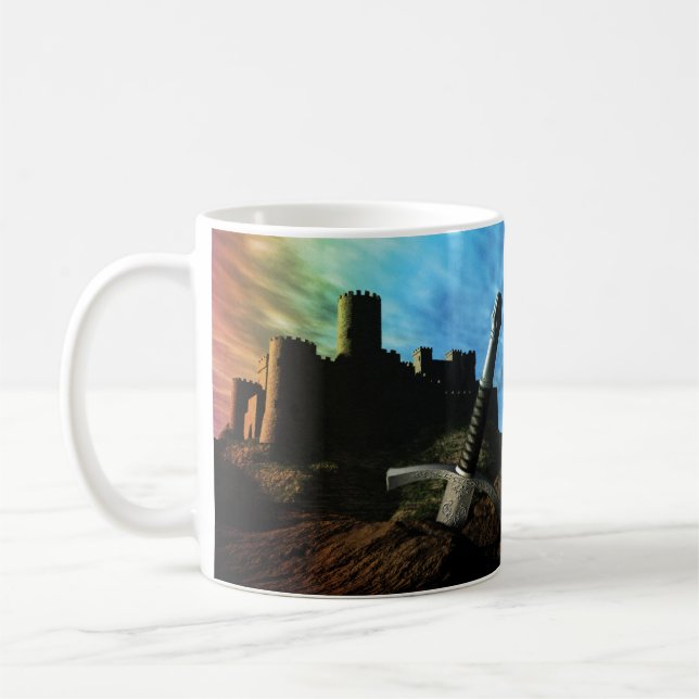 Sword and castle with monogram coffee mug (Left)