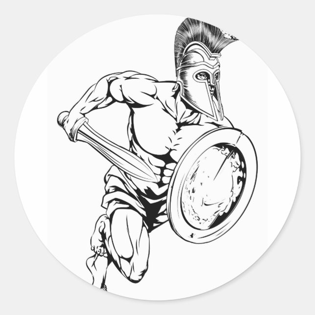 Sword and shield mascot classic round sticker (Front)
