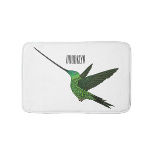 Sword-billed hummingbird cartoon illustration bath mat
