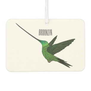 Sword-billed hummingbird cartoon illustration car air freshener