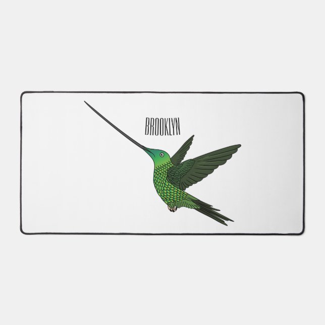 Sword-billed hummingbird cartoon illustration desk mat (Front)