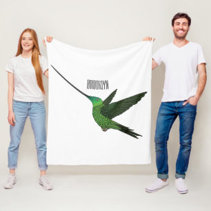 Sword-billed hummingbird cartoon illustration fleece blanket