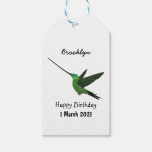 Sword-billed hummingbird cartoon illustration gift tags