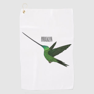 Sword-billed hummingbird cartoon illustration golf towel