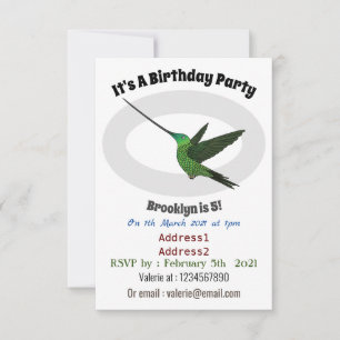 Sword-billed hummingbird cartoon illustration invitation