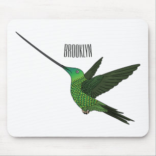 Sword-billed hummingbird cartoon illustration mouse mat