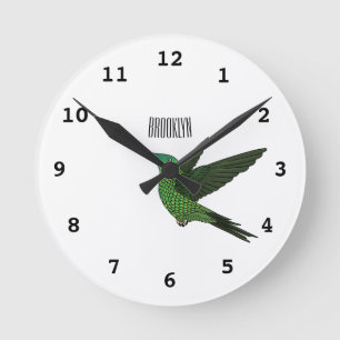 Sword-billed hummingbird cartoon illustration round clock