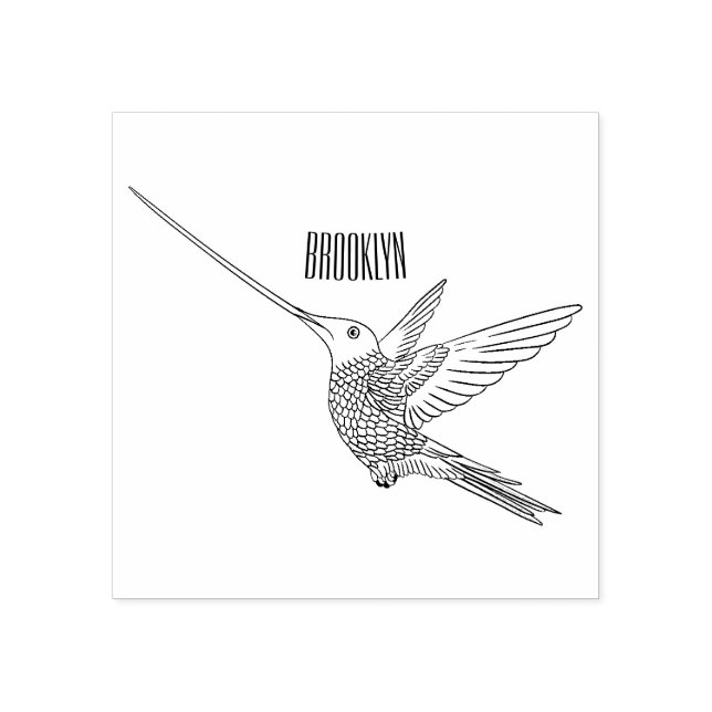 Sword-billed hummingbird cartoon illustration rubber stamp (Imprint)