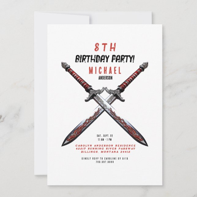  Sword Birthday Party Invitation (Front)