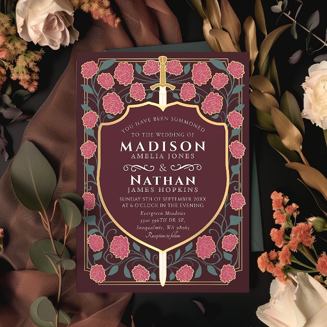 Sword & Shield Mediaeval Fantasy Monogram Wedding Invitation (Creator Uploaded)