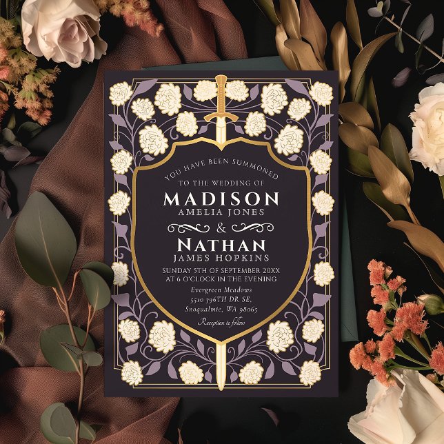 Sword & Shield Mediaeval Fantasy Monogram Wedding  Invitation (Creator Uploaded)