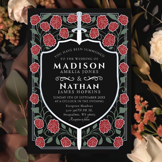 Sword & Shield Mediaeval Fantasy Monogram Wedding Invitation (Creator Uploaded)
