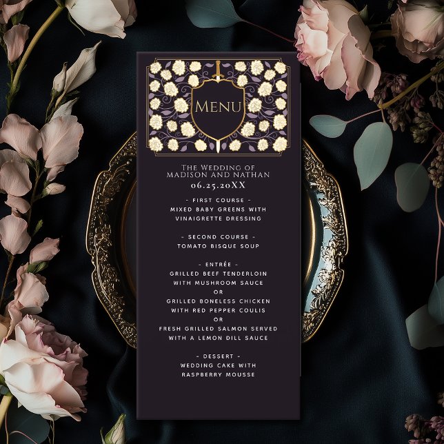 Sword & Shield Mediaeval Fantasy Monogram Wedding Menu (Creator Uploaded)