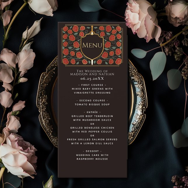 Sword & Shield Mediaeval Fantasy Monogram Wedding Menu (Creator Uploaded)