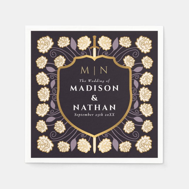 Sword & Shield Mediaeval Fantasy Monogram Wedding Napkin (Front)