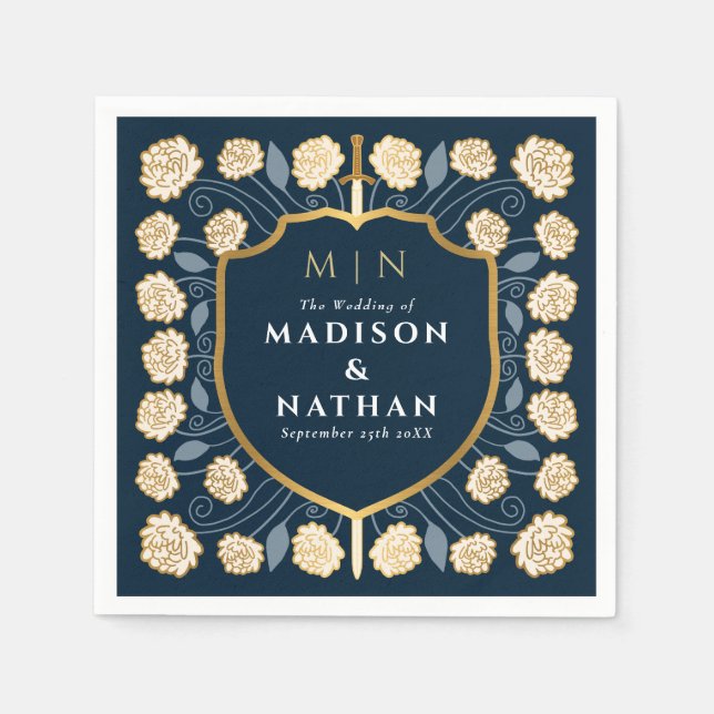 Sword & Shield Mediaeval Fantasy Monogram Wedding Napkin (Front)