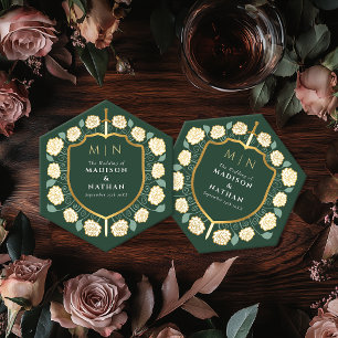 Sword & Shield Mediaeval Fantasy Monogram Wedding Paper Coaster