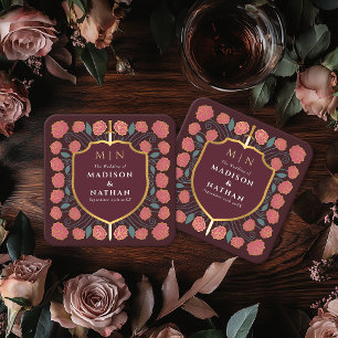 Sword & Shield Mediaeval Fantasy Monogram Wedding Square Paper Coaster