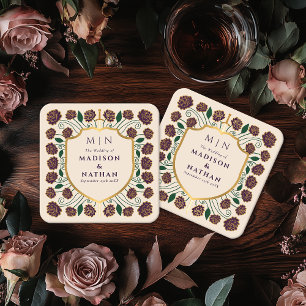 Sword & Shield Mediaeval Fantasy Monogram Wedding Square Paper Coaster