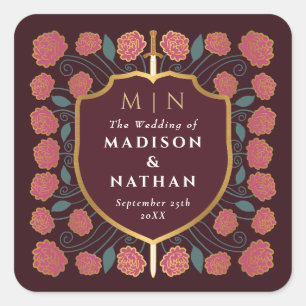 Sword & Shield Mediaeval Fantasy Monogram Wedding Square Sticker