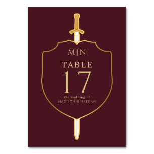 Sword & Shield Mediaeval Fantasy Monogram Wedding  Table Number