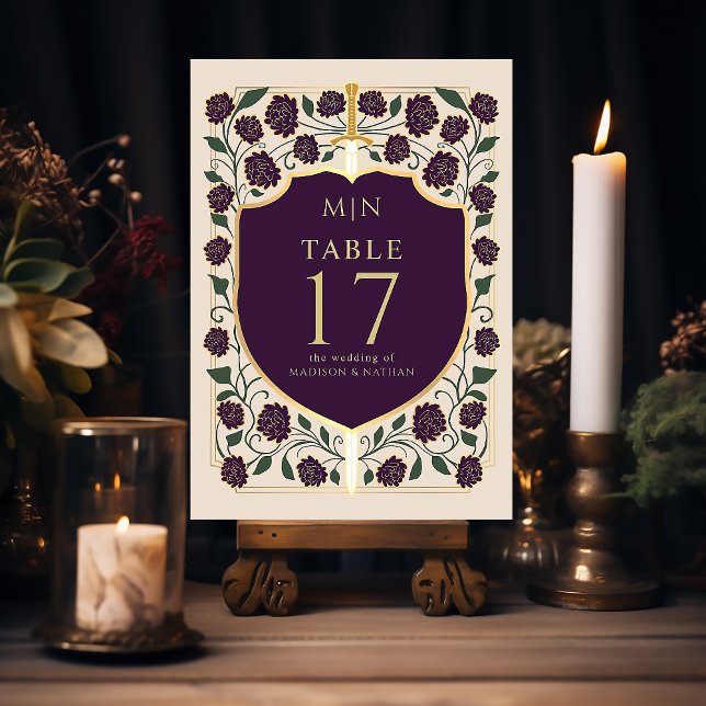 Sword & Shield Mediaeval Fantasy Monogram Wedding  Table Number (Creator Uploaded)