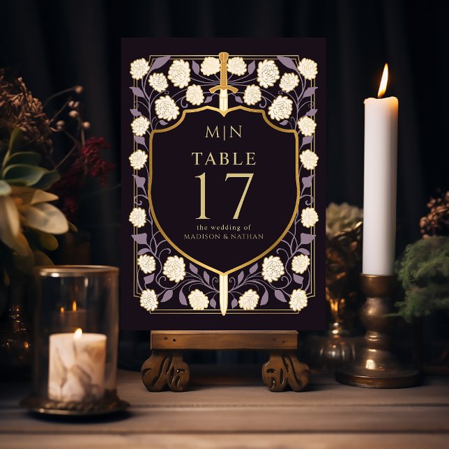 Sword & Shield Mediaeval Fantasy Monogram Wedding  Table Number (Creator Uploaded)