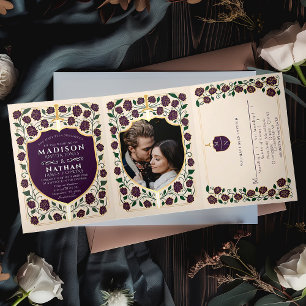 Sword & Shield Mediaeval Fantasy Monogram Wedding Tri-Fold Invitation