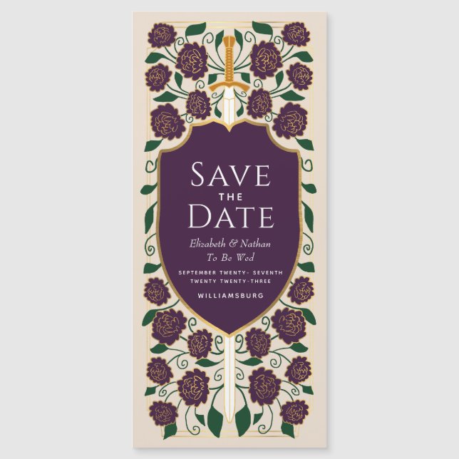 Sword & Shield Mediaeval Fantasy Save the Date Magnetic Invitation (Front)