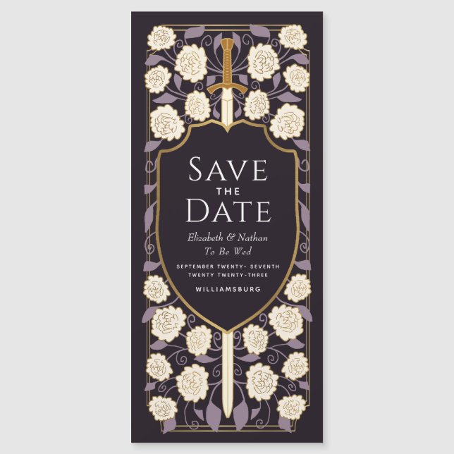 Sword & Shield Mediaeval Fantasy Save the Date Magnetic Invitation (Front)
