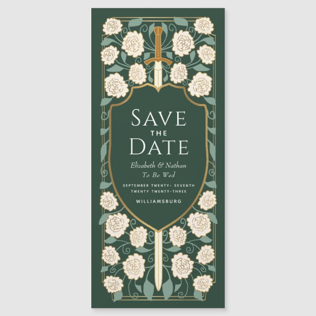 Sword & Shield Mediaeval Fantasy Save the Date Magnetic Invitation (Front)