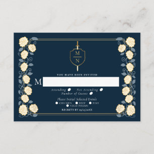 Sword & Shield Mediaeval Fantasy Wedding RSVP Blue Enclosure Card