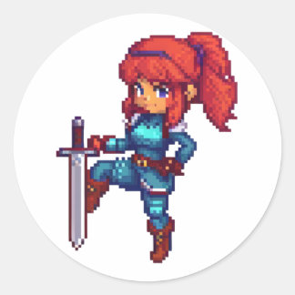 Sword Woman RPG Warrior  Classic Round Sticker