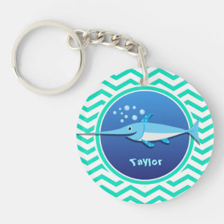 Swordfish; Aqua Green Chevron Key Ring