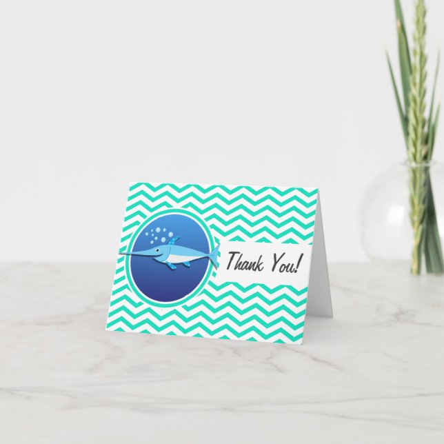 Swordfish; Aqua Green Chevron Thank You Card (Front)