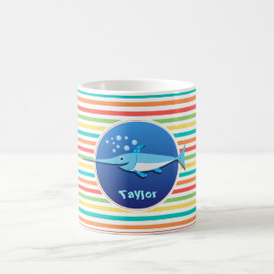 Swordfish; Bright Rainbow Stripes Coffee Mug