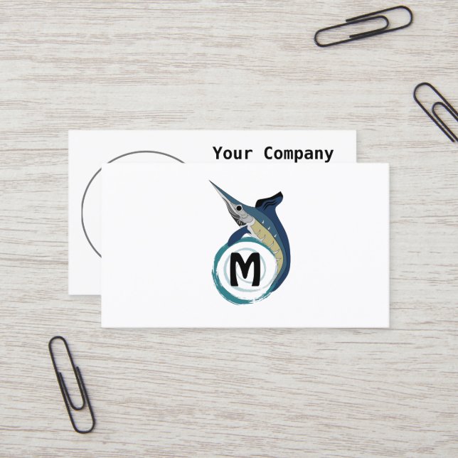 Swordfish Jumping Monogram Business Card (Front/Back In Situ)