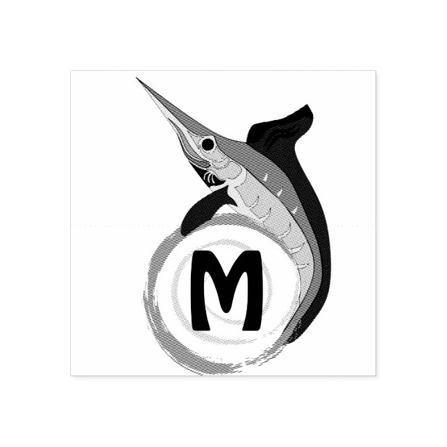 Swordfish Jumping Monogram Rubber Stamp (Imprint)