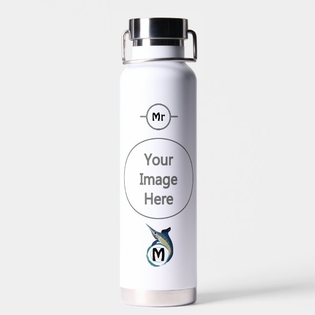 Swordfish Jumping Monogram Water Bottle (Back)
