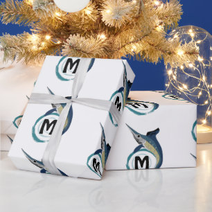 Swordfish Jumping Monogram Wrapping Paper