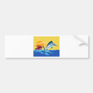swordfish jumping with fishing boat bumper sticker