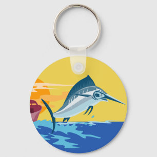 swordfish jumping with fishing boat key ring