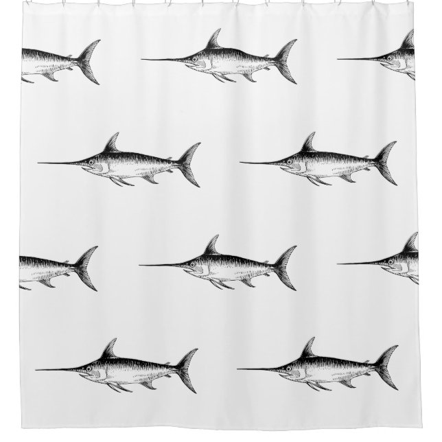Swordfish Pattern Shower Curtain (Front)