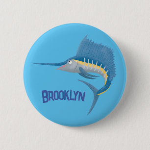 Swordfish sailfish fun cartoon illustration 6 cm round badge