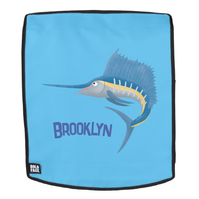 Swordfish sailfish fun cartoon illustration backpack (Removable Face)