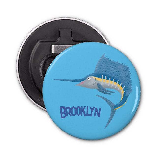 Swordfish sailfish fun cartoon illustration bottle opener (Front)